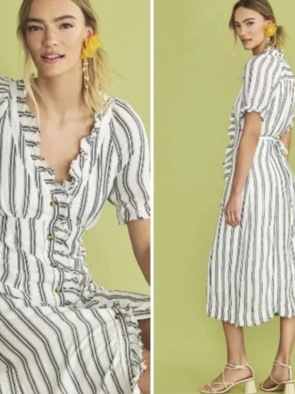 Anthropologie Pilcro Striped Ruffle-Collar Buttondown Midi Dress